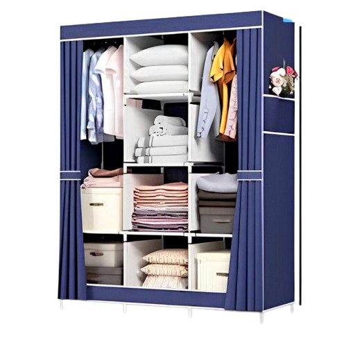 Guarda-Roupa Dobrável Inteligente com Cabideiro e Prateleiras – Cor Azul