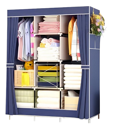 Guarda-Roupa Dobrável Inteligente com Cabideiro e Prateleiras – Cor Azul