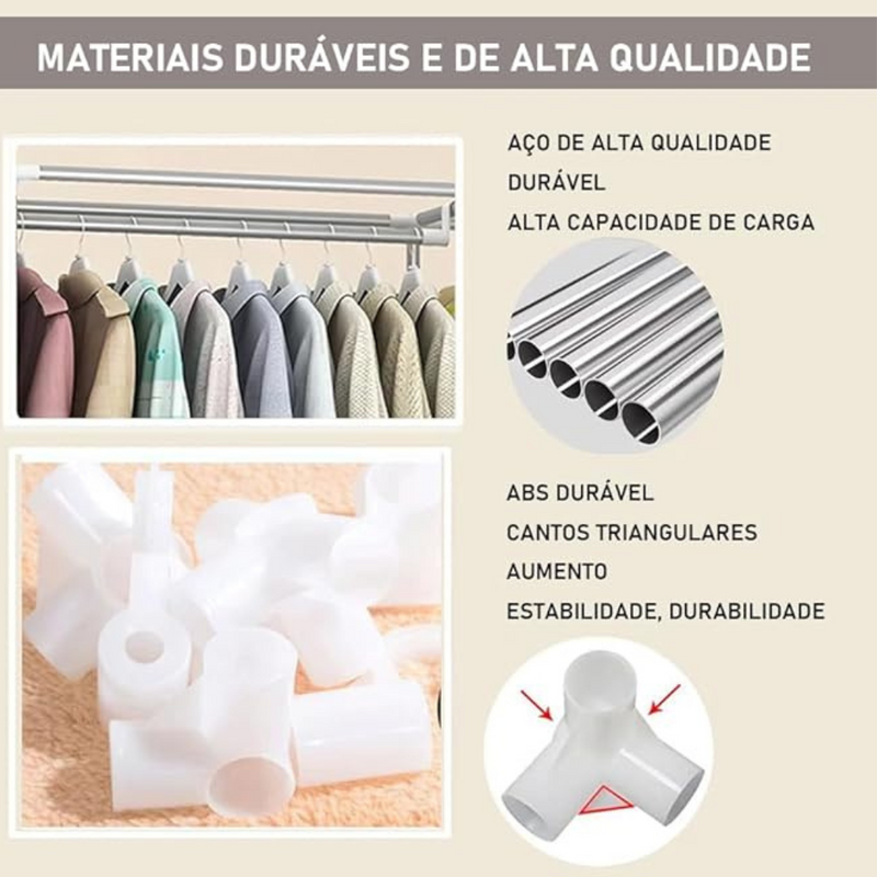 Guarda-Roupa Dobrável Inteligente com Cabideiro e Prateleiras – Cor Azul