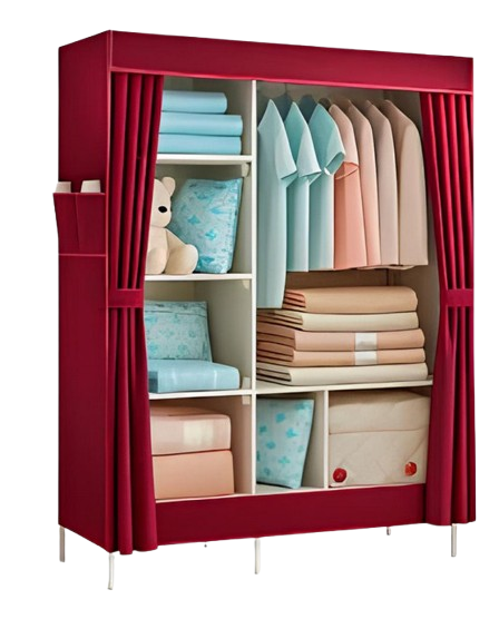 Guarda-Roupa Dobrável Inteligente com Cabideiro e Prateleiras – Cor Vermelha