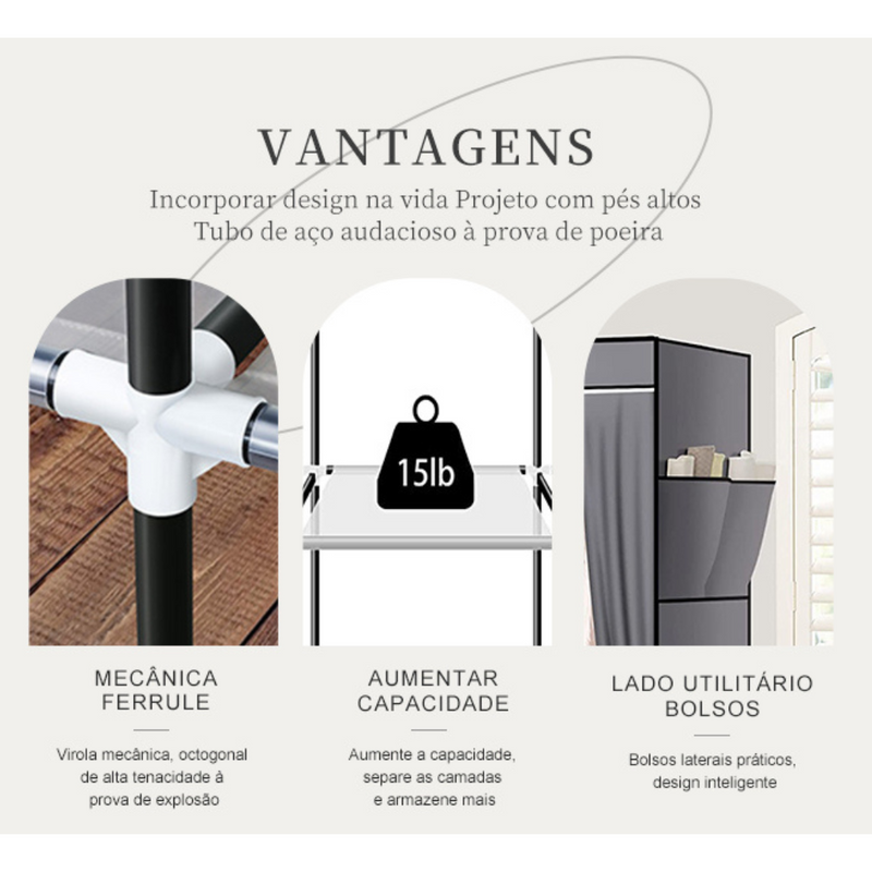 Guarda-Roupa Dobrável Inteligente com Cabideiro e Prateleiras – Cor Vermelha