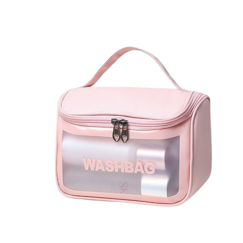 Necessaire Bolsa de Viagem Impermeável – Washbag com Alça Lateral | Rosa ou Branco (Cores Sortidas)