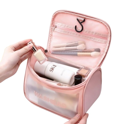 Necessaire Bolsa de Viagem Impermeável – Washbag com Alça Lateral | Rosa ou Branco (Cores Sortidas)
