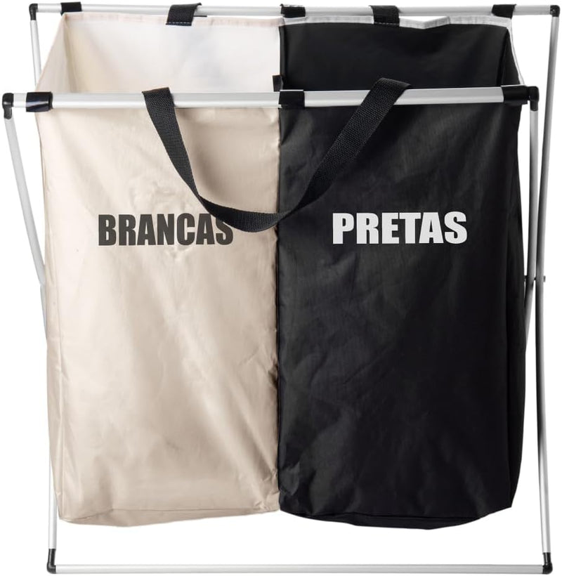 Cesto de Roupa com 2 Partes Dobrável para Banheiro e Lavanderia – Organização Inteligente e Estilo no Seu Dia a Dia