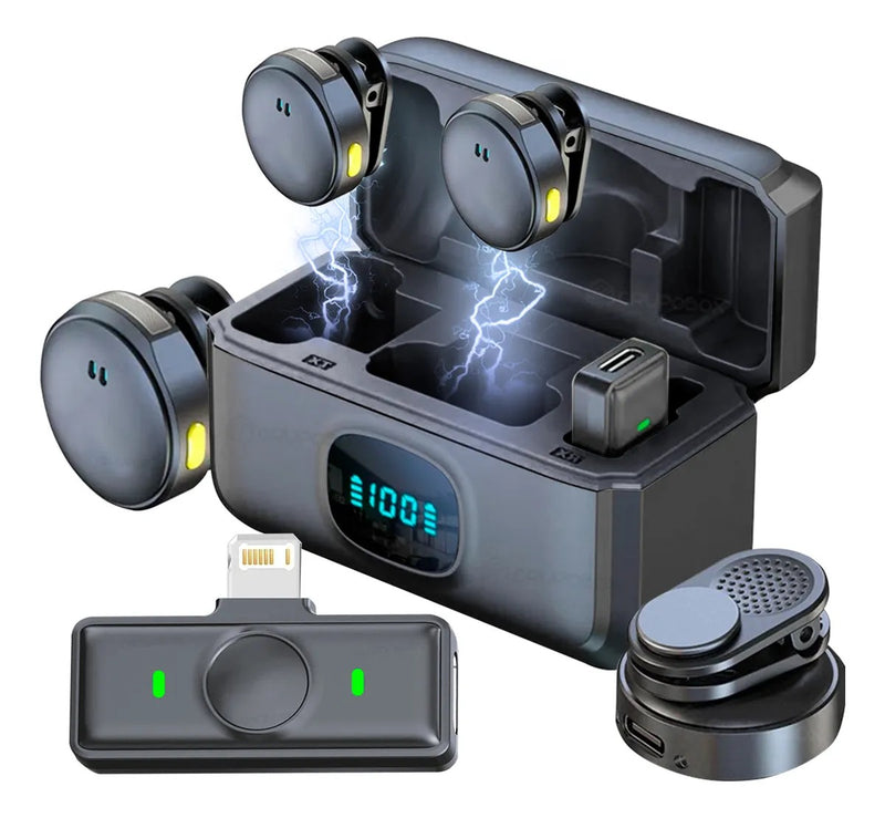 Microfone Lapela Duplo Sem Fio Magnético Anti Ruído MIC-2912 – Qualidade Profissional, Sem Fios, Sem Ruídos
