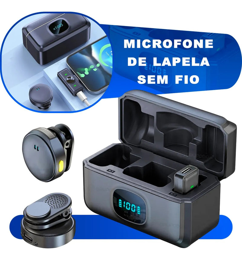 Microfone Lapela Duplo Sem Fio Magnético Anti Ruído MIC-2912 – Qualidade Profissional, Sem Fios, Sem Ruídos
