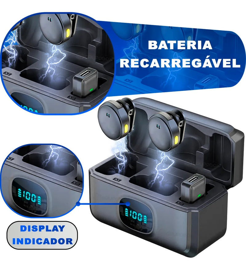 Microfone Lapela Duplo Sem Fio Magnético Anti Ruído MIC-2912 – Qualidade Profissional, Sem Fios, Sem Ruídos