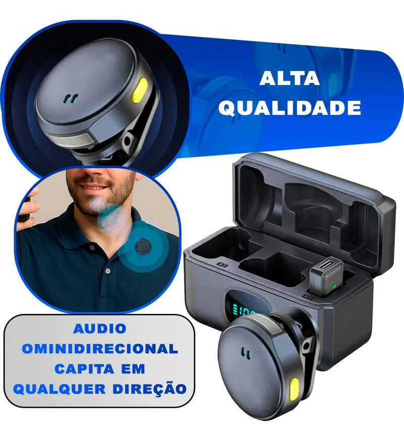 Microfone Lapela Duplo Sem Fio Magnético Anti Ruído MIC-2912 – Qualidade Profissional, Sem Fios, Sem Ruídos