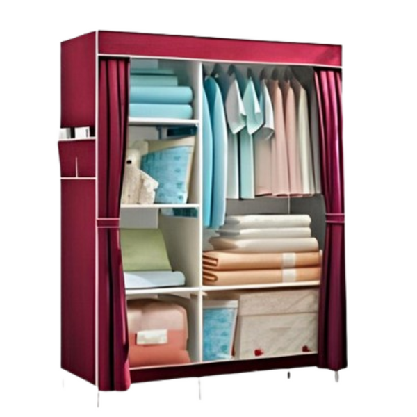 Guarda-Roupa Dobrável Inteligente com Cabideiro e Prateleiras – Cor Vermelha