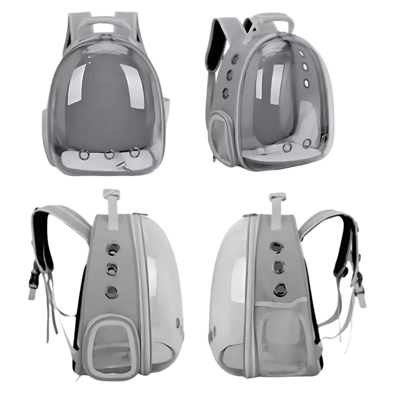 Mochila Pet Transporte para Cães e Gatos Cinza – Visão Ampla, Conforto e Segurança em Cada Passeio