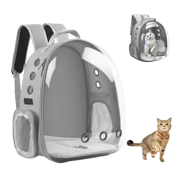 Mochila Pet Transporte para Cães e Gatos Cinza – Visão Ampla, Conforto e Segurança em Cada Passeio
