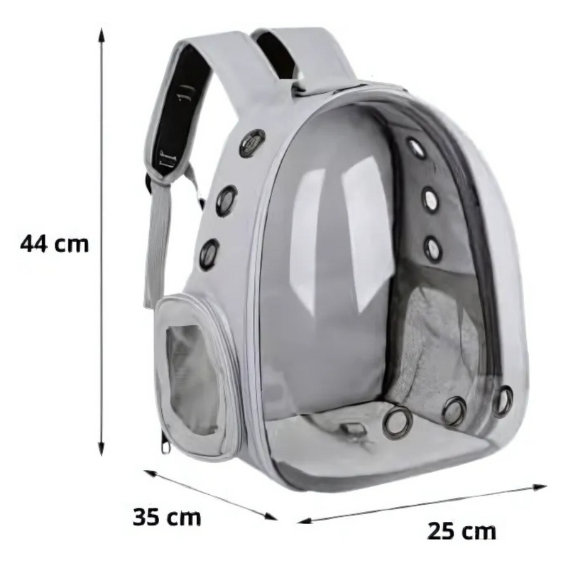 Mochila Pet Transporte para Cães e Gatos Cinza – Visão Ampla, Conforto e Segurança em Cada Passeio