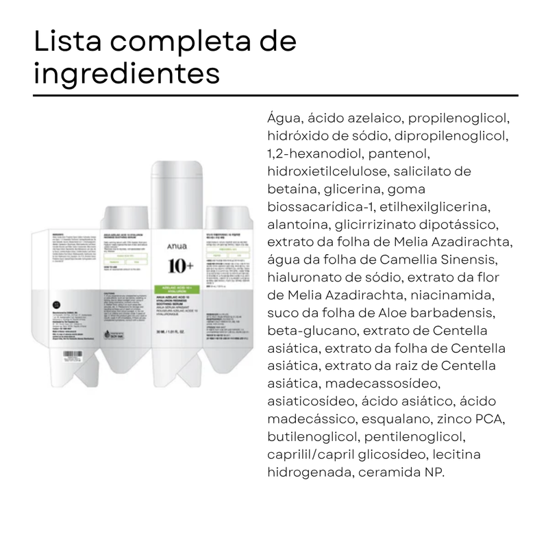 Sérum Calmante com Ácido Azelaico 10% e Ácido Hialurônico