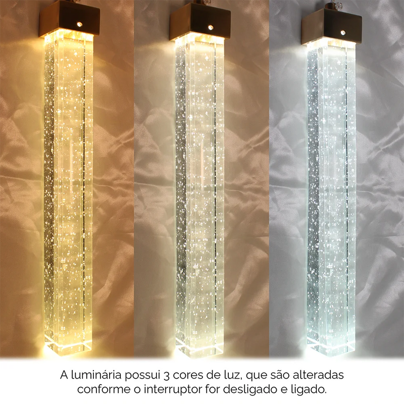 Lustre Pendente Cristal Bubble 8110-300 | LED Integrado 3 Cores | Design Sofisticado e Moderno
