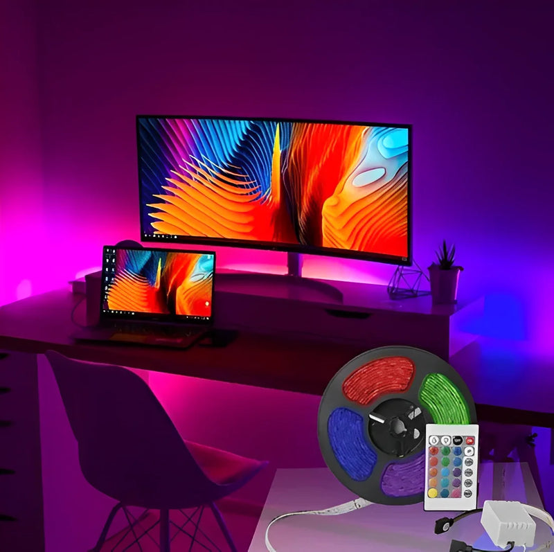 Fita LED RGB 5m com Fonte e Controle – Ambientes Mais Coloridos e Modernos com Estilo