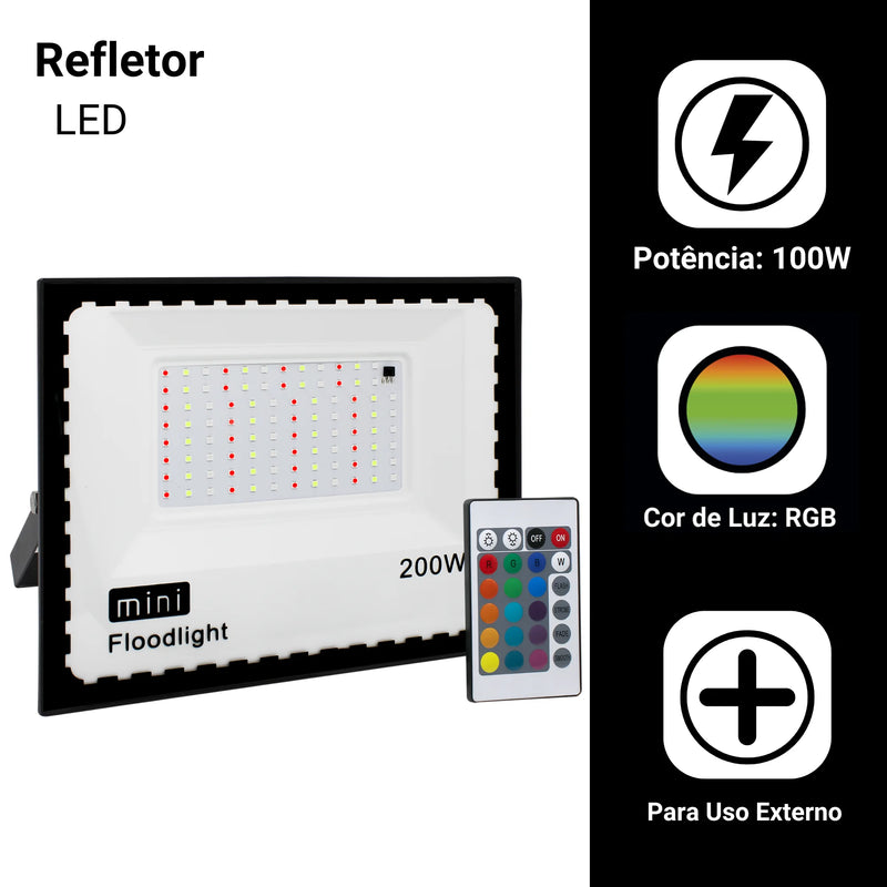 Refletor LED RGB 200W com Controle Remoto – Cores, Potência e Eficiência em um só produto