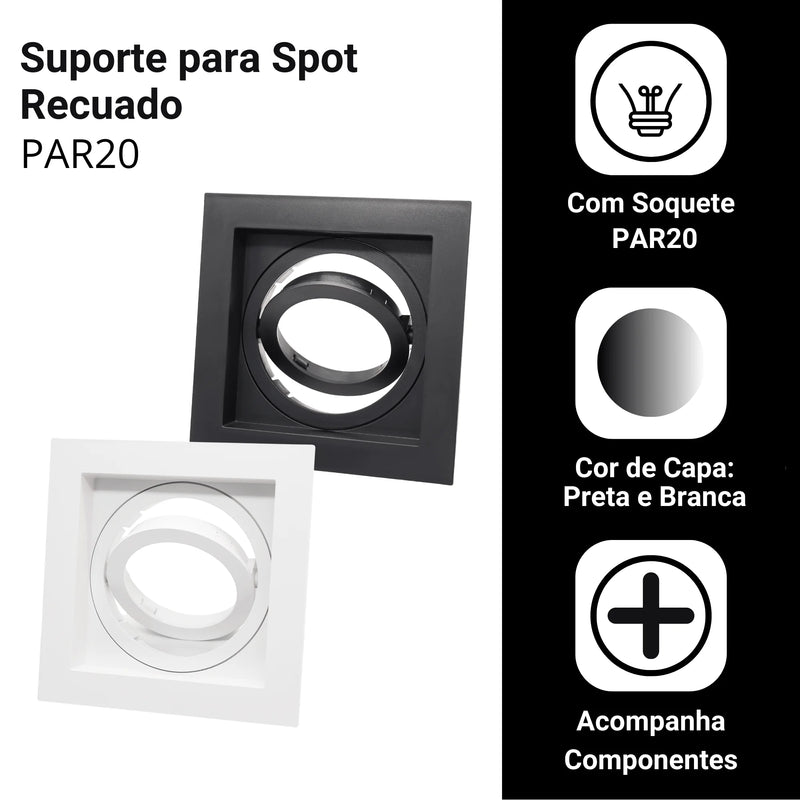 Kit com 3 Suportes Recuados Embutidos Par20 – Estilo, Praticidade e Iluminação Sofisticada