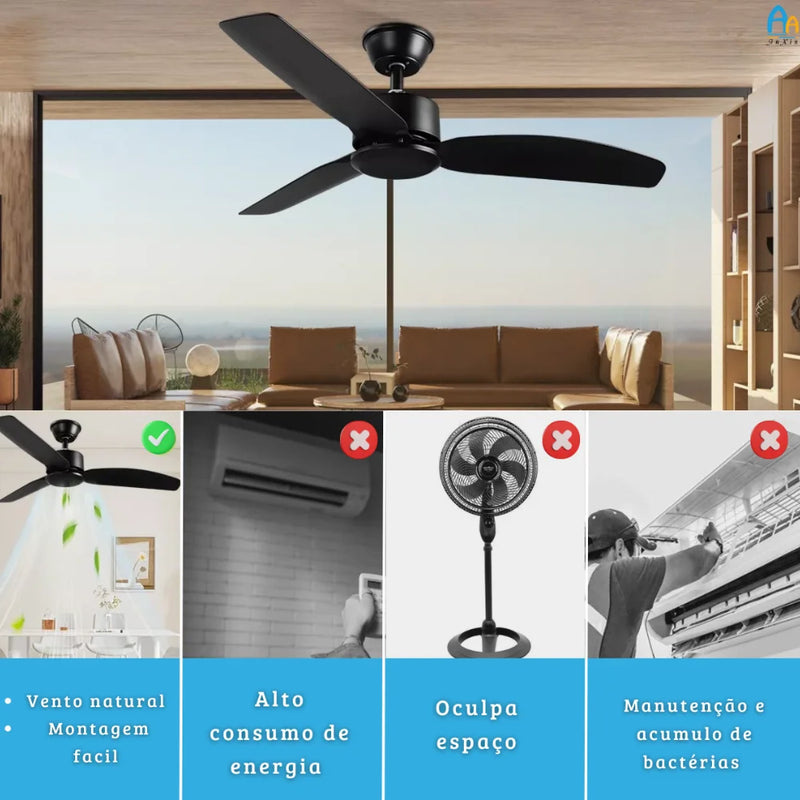 Ventilador de Teto Preto 42” | 6 Velocidades, Timer e Controle Remoto | Moderno e Silencioso