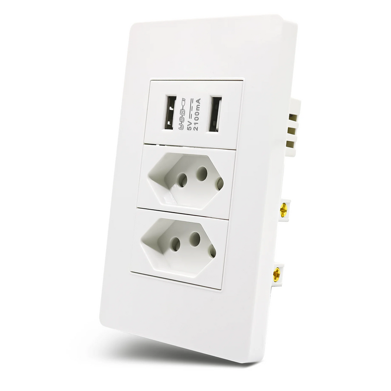Kit 2 Tomadas com 2 Entradas USB – Carregador Universal TM01 Bivolt | Design Moderno e Proteção Avançada
