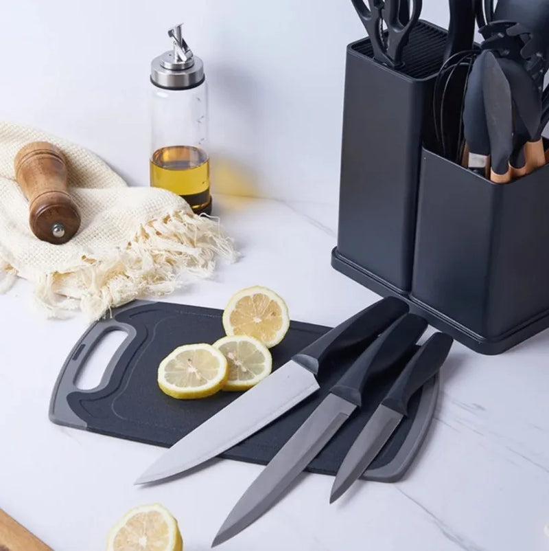 Kit Completo Jogo de Utensílios de Cozinha Luxo 19 Peças | Organização e Elegância para sua Cozinha