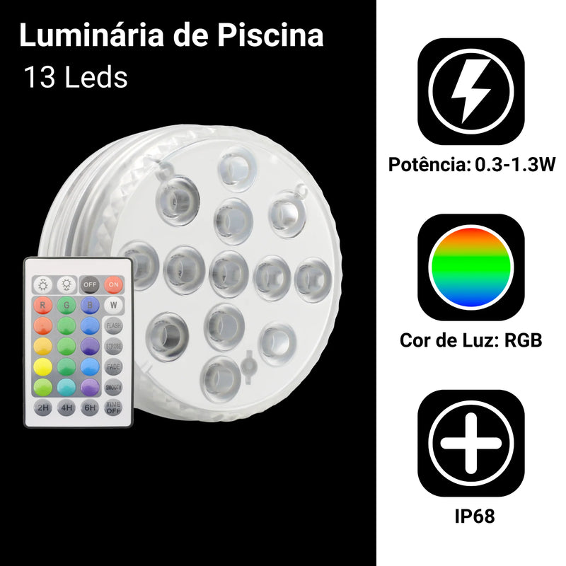 Kit com 4 - Luminárias de Piscina RGB Sem Fio com Controle Remoto – Ilumine com Estilo e Tecnologia