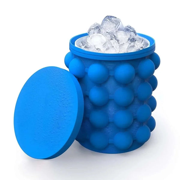 Balde de Gelo com Tampa Ice Magic em Silicone Azul – Gelo Sempre à Mão com Praticidade e Estilo