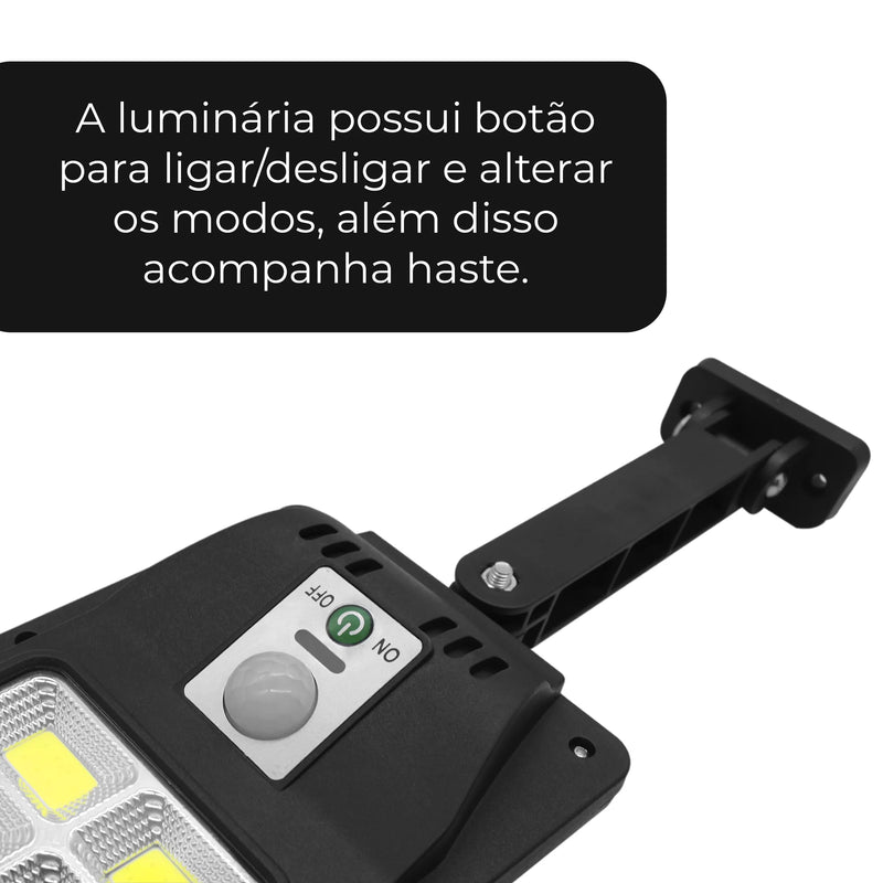 Mini Luminária Solar de Rua LED 60W com Sensor de Presença – 9COB | IP65 + Controle Remoto