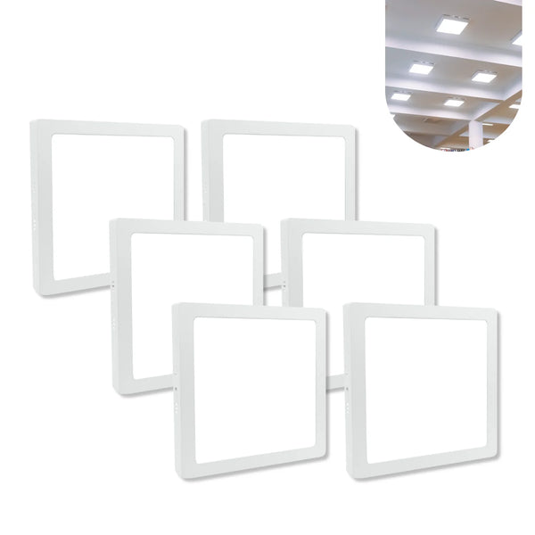 Kit com 6 Painéis LED 25W Sobrepor Quadrado – Luz Fria para Ambientes Modernos