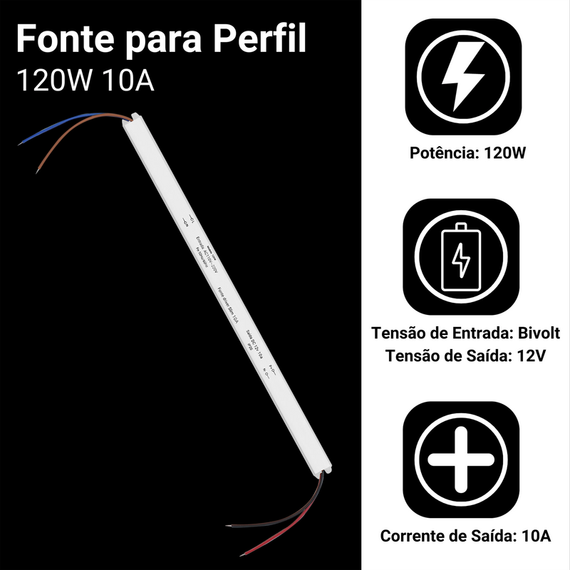 Kit 3 Fonte Slim Driver 12V 10A 120W - Alimentação de Alta Performance para Fitas LED