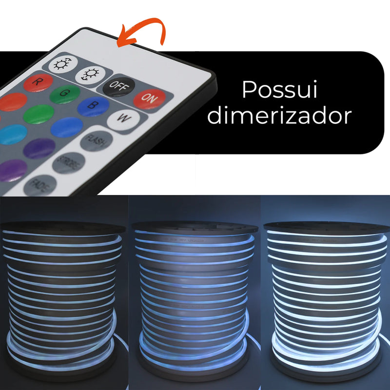Fita Neon LED Flexível 15m com Fonte e Controle RGB – Ilumine, Decore e Personalize com Estilo