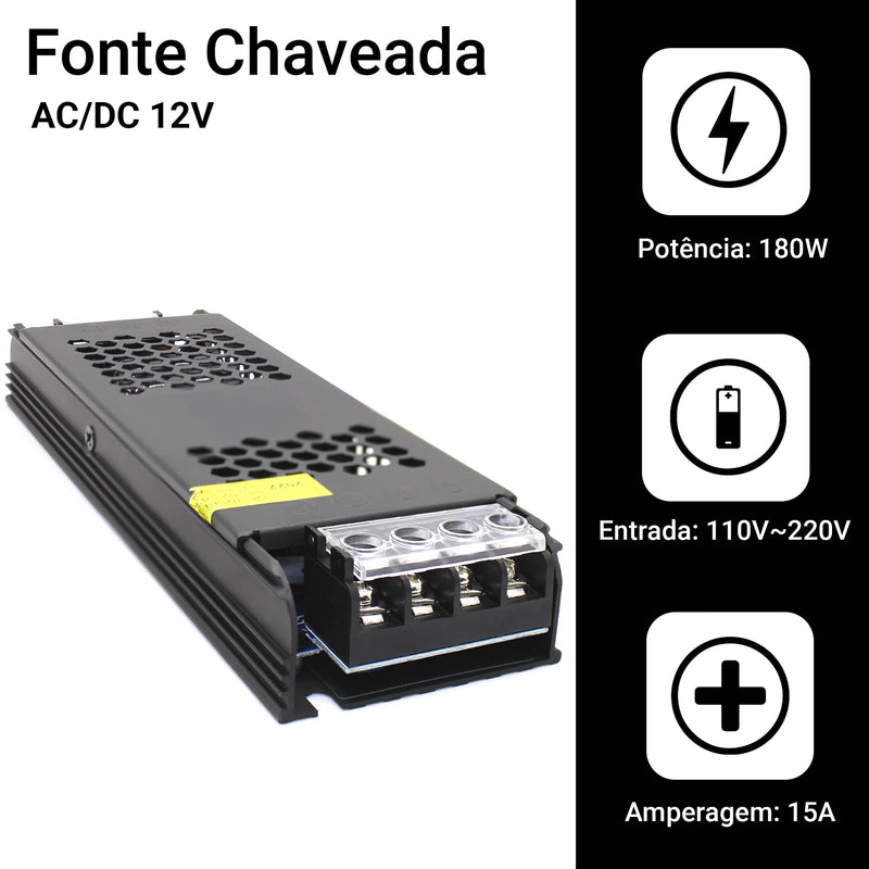 Fonte Chaveada 12V 15A 180W – Potência e Segurança para Seus Equipamentos Eletrônicos