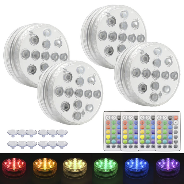 Kit com 4 - Luminárias de Piscina RGB Sem Fio com Controle Remoto – Ilumine com Estilo e Tecnologia