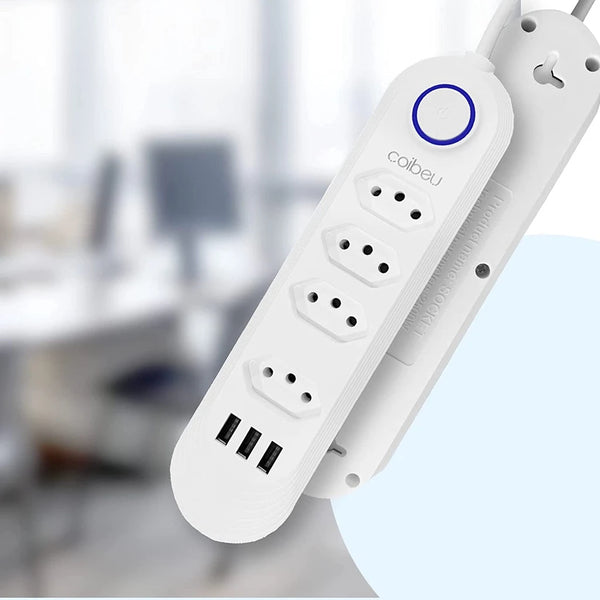 Extensão Elétrica 2m com 4 Tomadas e 3 Entradas USB – Conectividade e Praticidade em um Só Produto