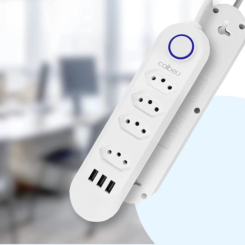 Extensão Elétrica 2m com 4 Tomadas e 3 Entradas USB – Conectividade e Praticidade em um Só Produto