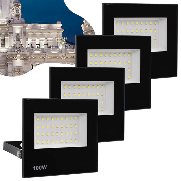 Kit 4 Refletores LED 100W Bivolt IP66 – Iluminação Externa de Alta Potência e Economia
