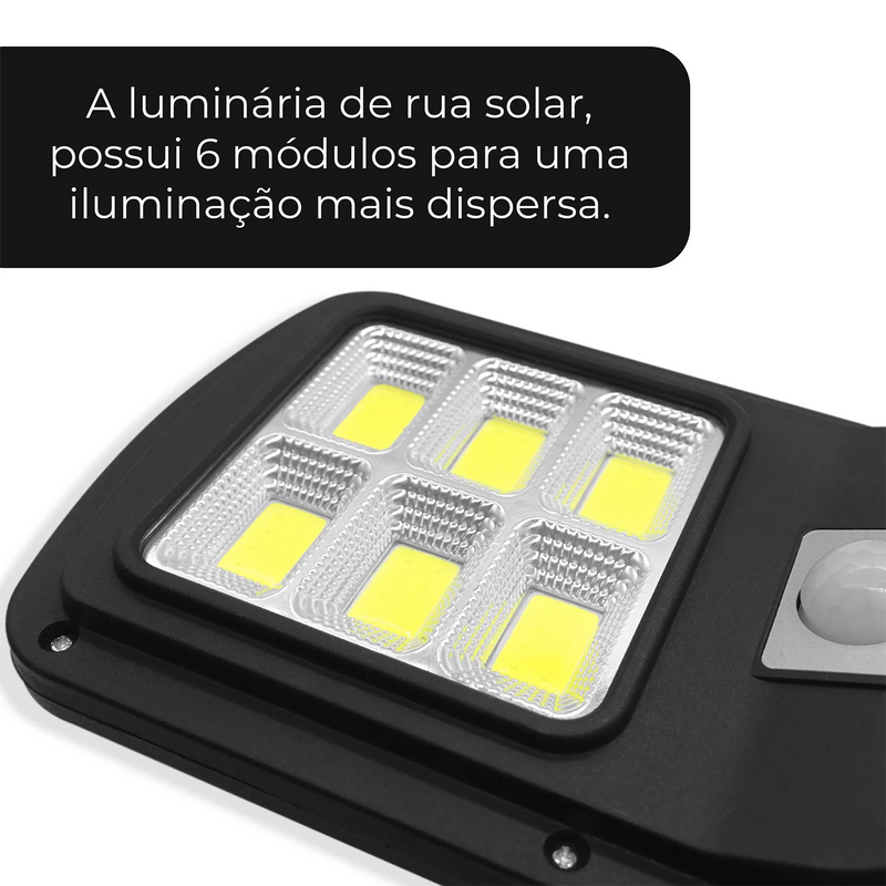 Mini Luminária Solar de Rua LED 60W com Sensor de Presença – 9COB | IP65 + Controle Remoto