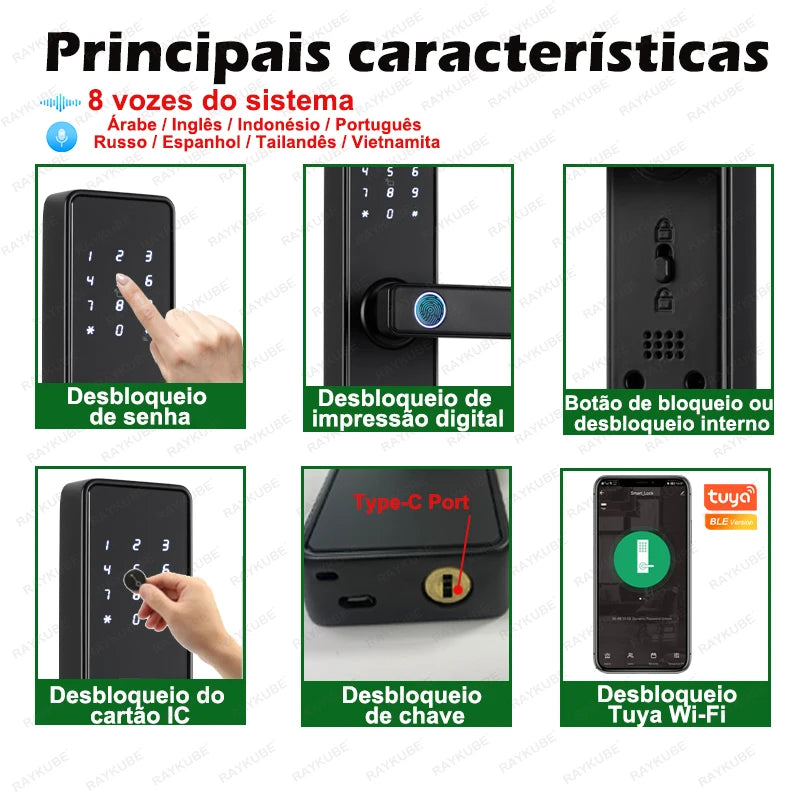 Fechadura Eletrônica Inteligente RAYKUBE K20 Tuya – Segurança Biométrica de Última Geração com Design Moderno e Múltiplas Formas de Acesso