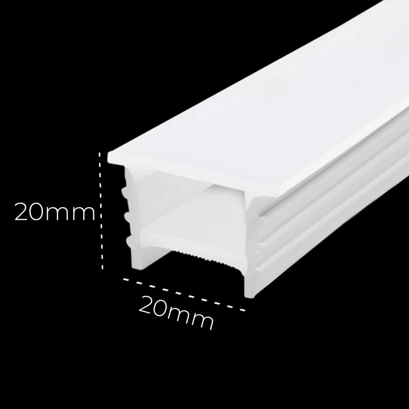 Perfil de Silicone Flexível 5m para Fita LED 20x20mm – Design Moderno e Instalação Embutida