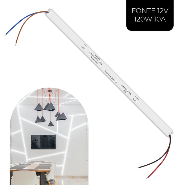 Fonte Slim Driver 12V 10A 120W – Ideal para Fita de LED, Perfis e Instalações Profissionais