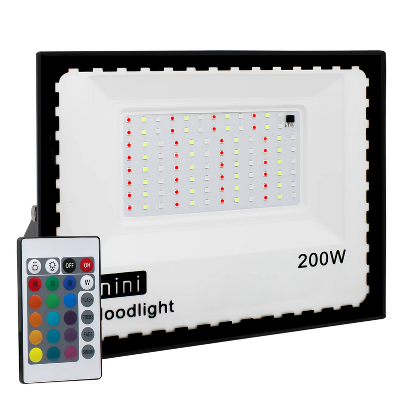 Refletor LED RGB 200W com Controle Remoto – Cores, Potência e Eficiência em um só produto