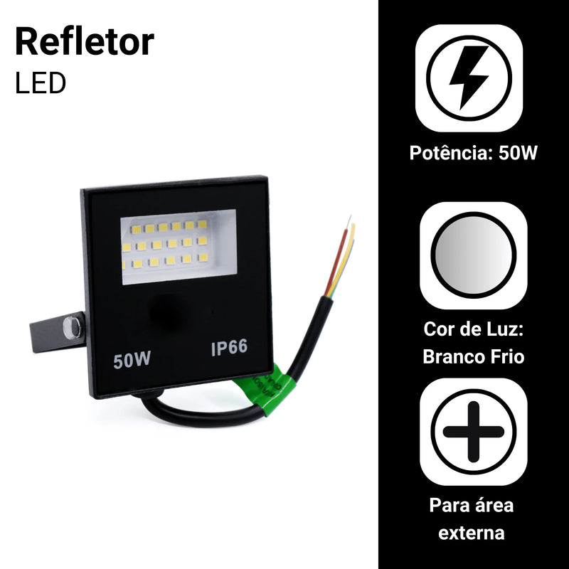 Kit com 2 Refletores LED 50W Spotlight – Bivolt IP66 à Prova D'Água (Luz Branca Fria)