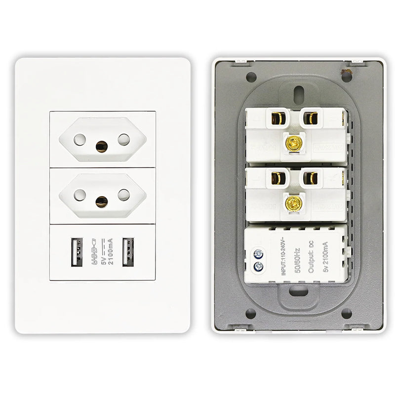 Kit 2 Tomadas com 2 Entradas USB – Carregador Universal TM01 Bivolt | Design Moderno e Proteção Avançada