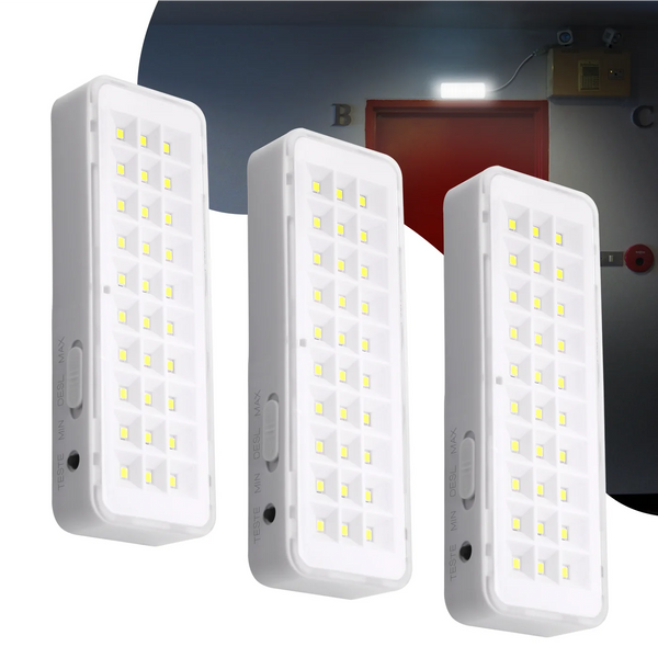 Kit 3 Luminárias de Emergência com 30 LEDs – Iluminação Segura e Recarregável para Qualquer Situação