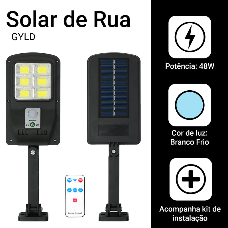 Mini Luminária Solar de Rua LED 60W com Sensor de Presença – 9COB | IP65 + Controle Remoto