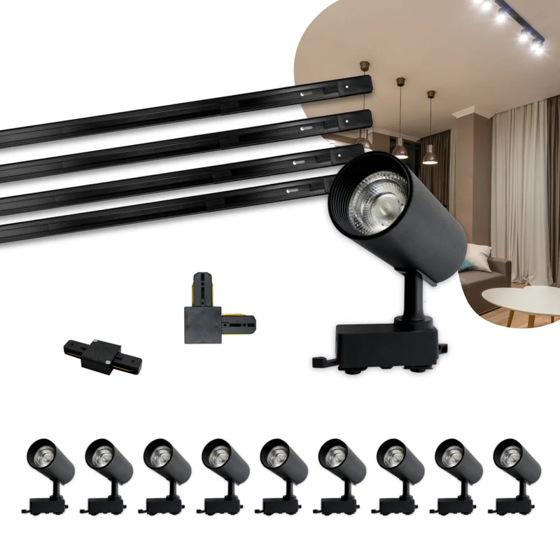 Kit Trilho Eletrificado 4m Preto + 10 Spots LED 10W Luz Fria – Iluminação Moderna, Eficiente e Econômica