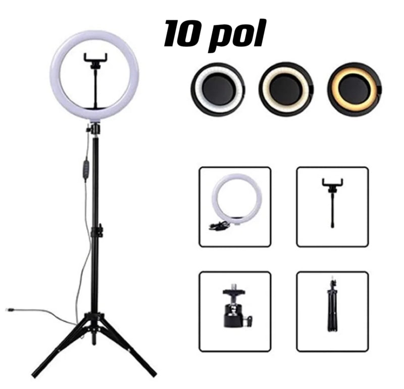 Kit Profissional Ring Light com Tripé 2,10m – Iluminação Perfeita para Fotos, Vídeos e Lives