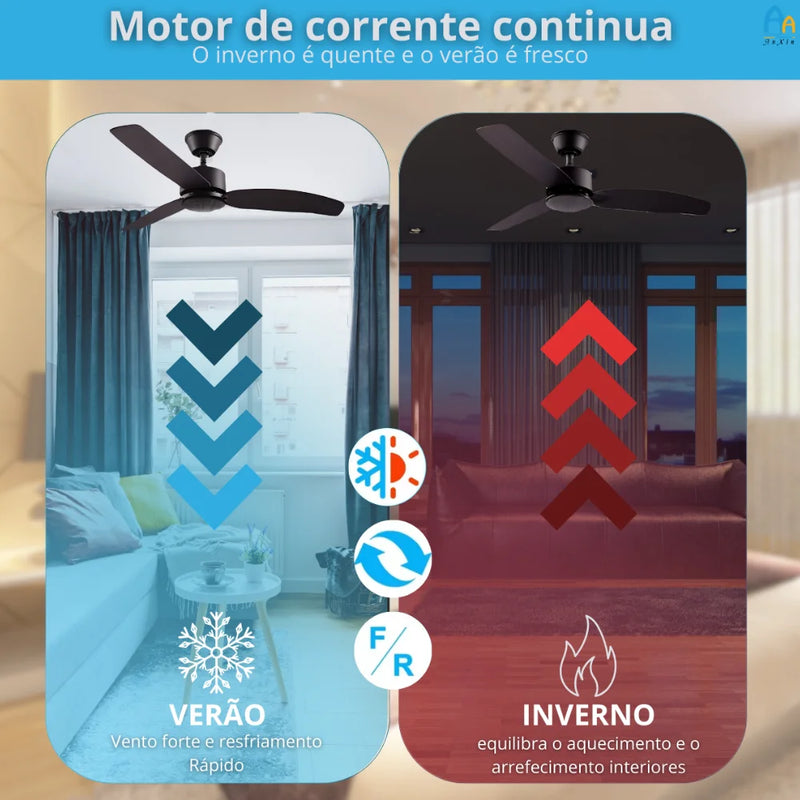 Ventilador de Teto Preto 42” | 6 Velocidades, Timer e Controle Remoto | Moderno e Silencioso