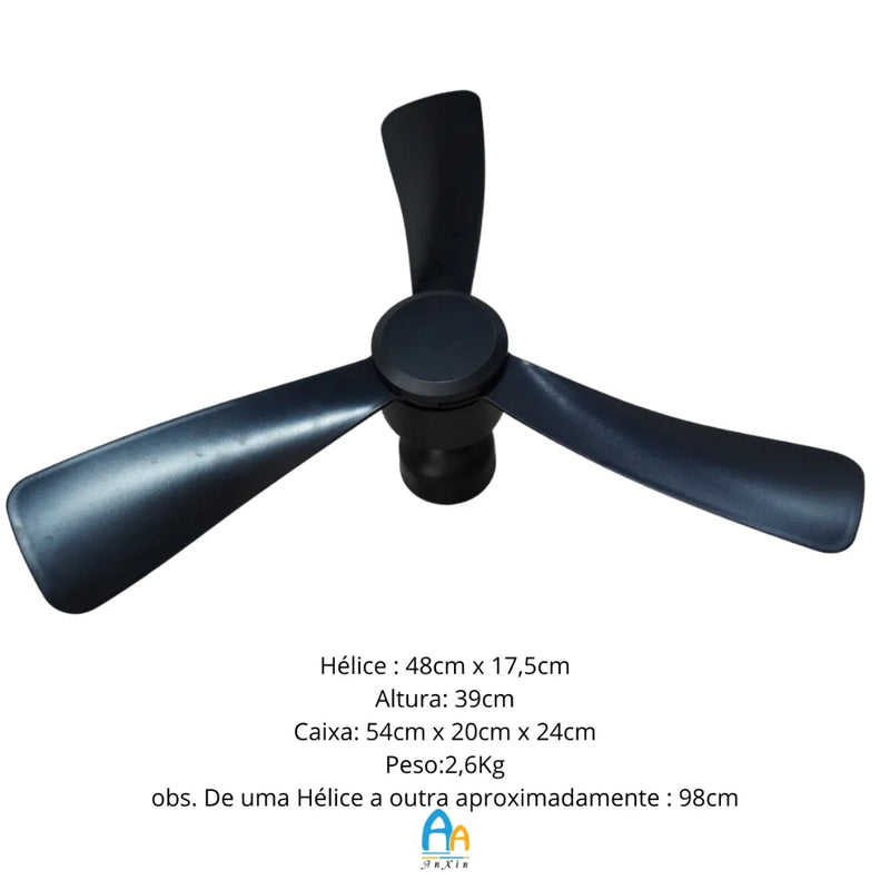 Ventilador de Teto Preto 42” | 6 Velocidades, Timer e Controle Remoto | Moderno e Silencioso
