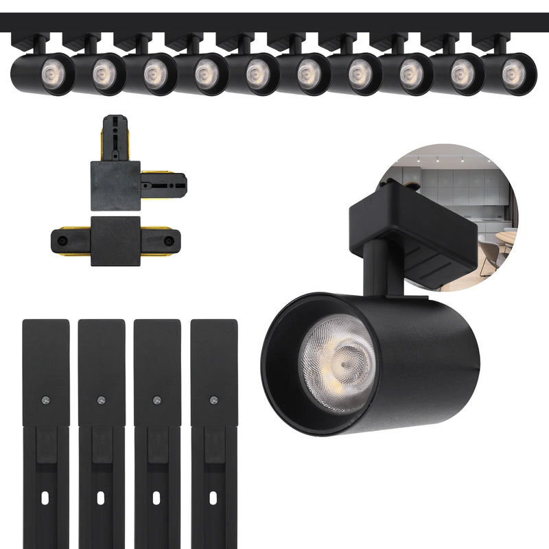 Kit Trilho Eletrificado 4m Preto + 10 Spots LED 10W Luz Fria – Iluminação Moderna, Eficiente e Econômica