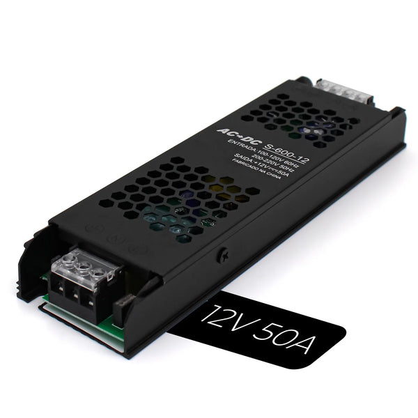 Fonte Chaveada 12V 50A 600W | Alta Potência para Fita LED, CFTV, Som e Mais